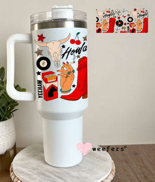 Howdy Red Boots UV DTF Cup Wrap - Weefers Exclusive Wrap 40oz Tumbler Cup Wrap Weefers