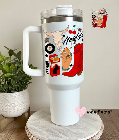 Howdy Red Boots UV DTF Decal 40oz Tumbler Weefers