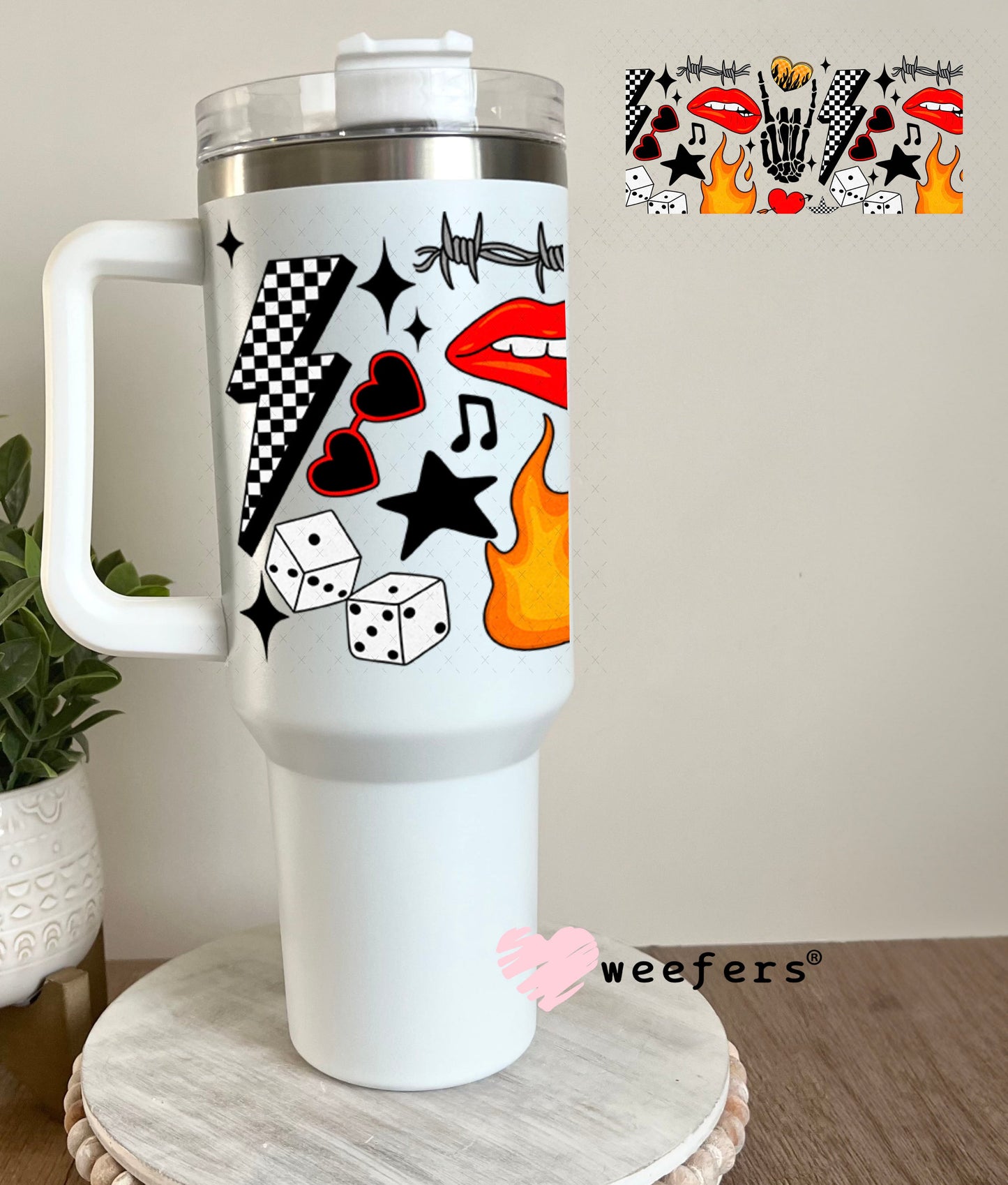 Rock and Roll Red Lip Bite UV DTF Cup Wrap - Weefers Exclusive Wrap Weefers