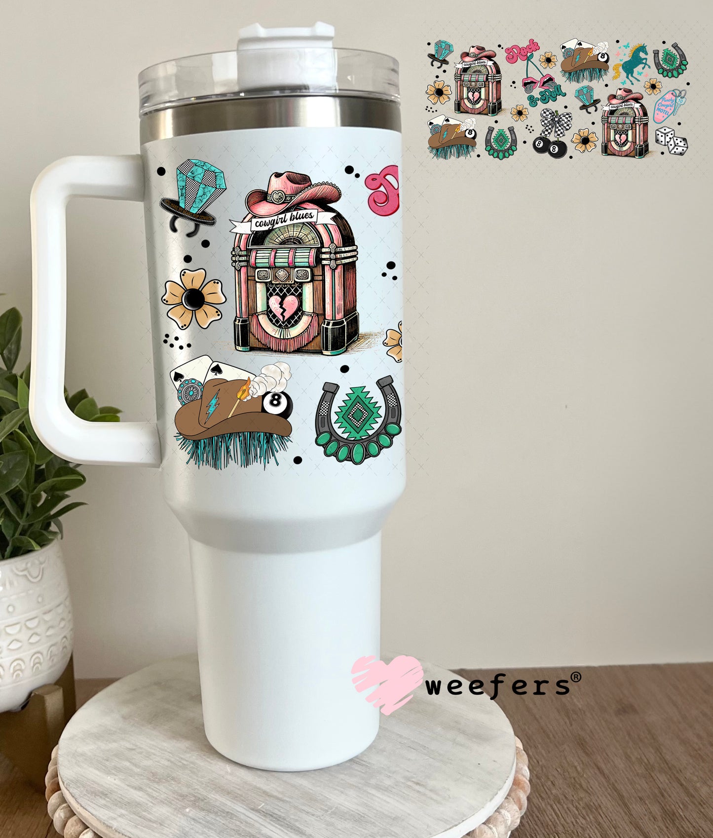 Cowgirl Blues UV DTF Cup Wrap - Weefers Exclusive Wrap 40oz Tumbler Cup Wrap Weefers