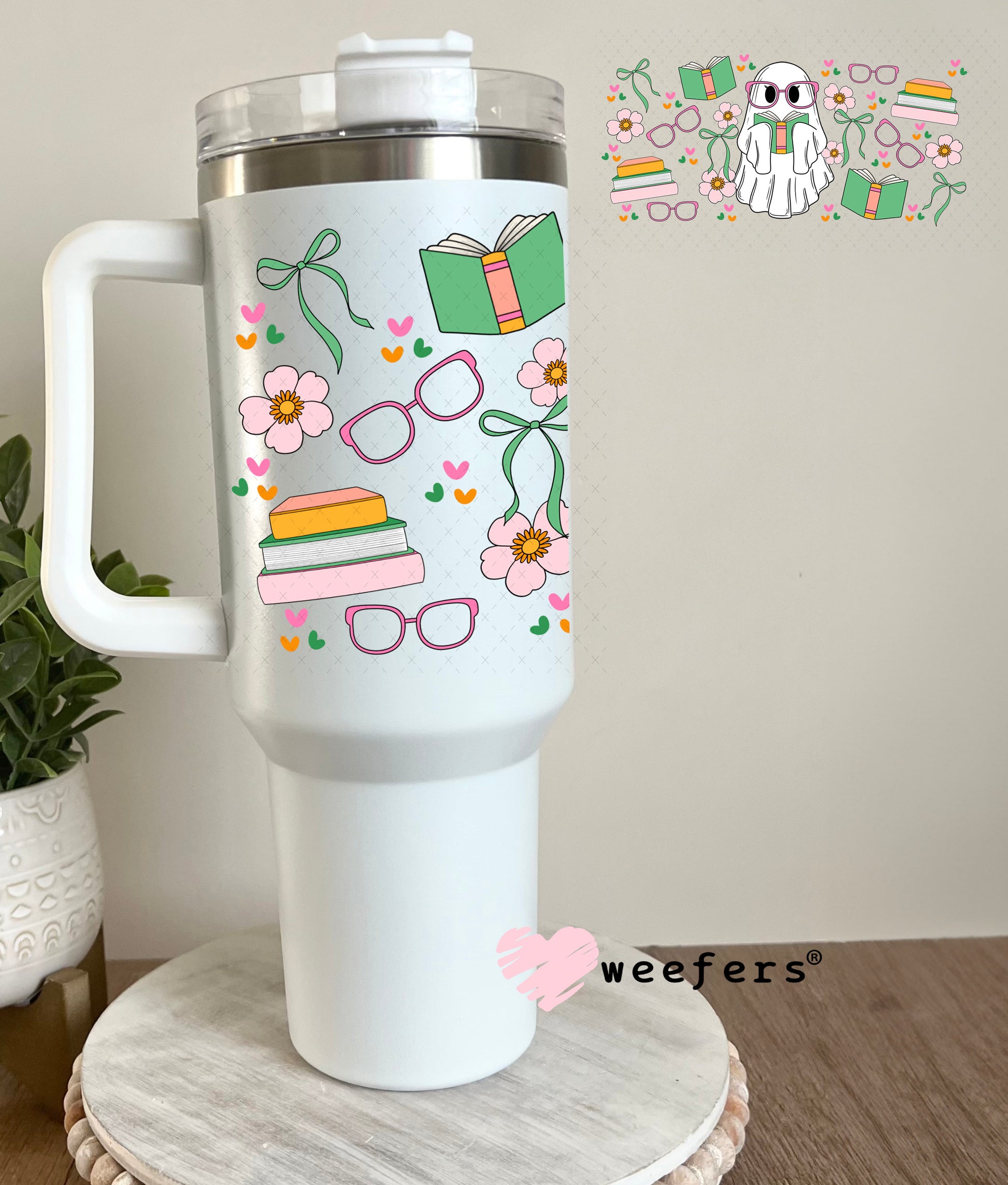 Ghost Green Book Lover UV DTF Cup Wrap 40oz Tumbler Cup Wrap Weefers