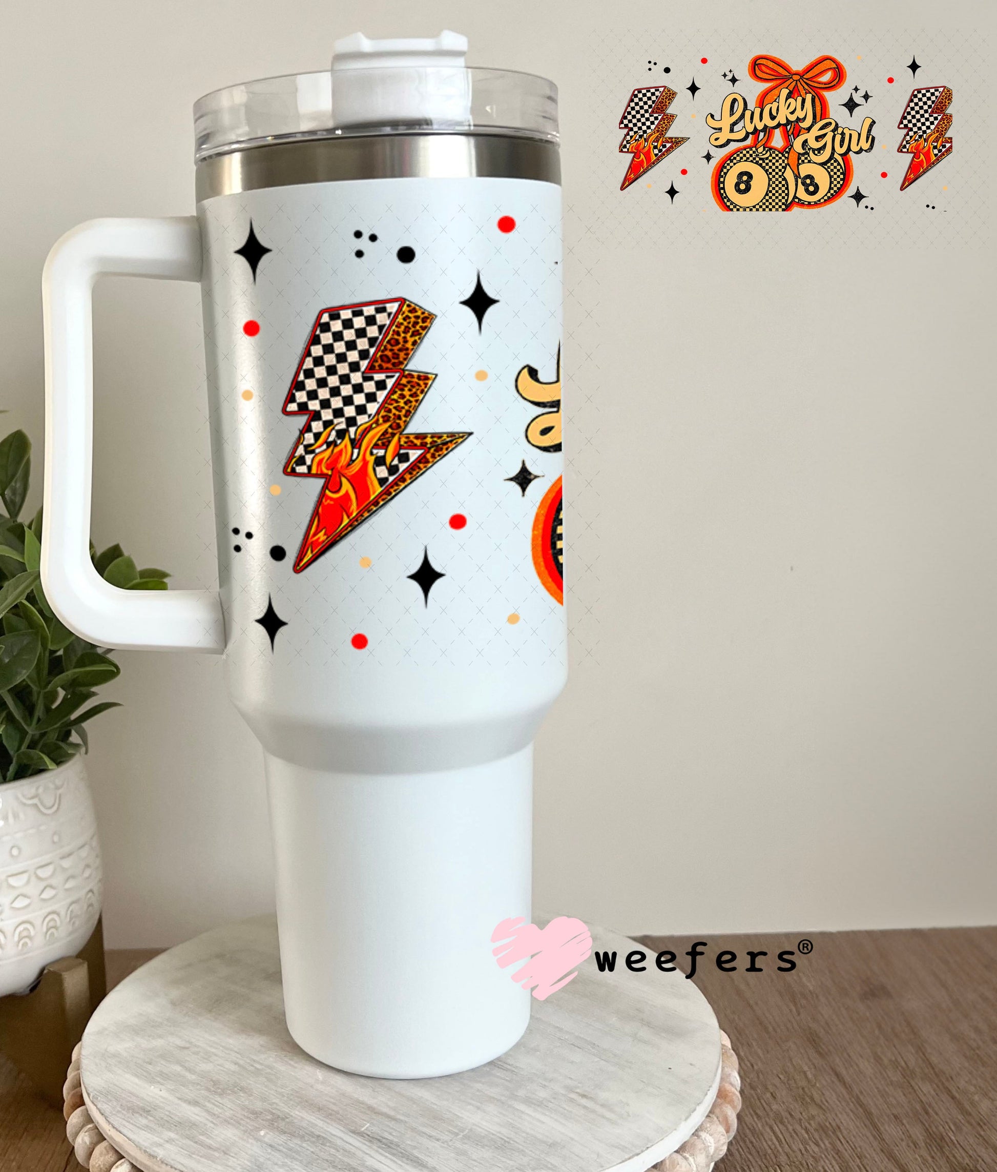 Lucky Girl Lightening Bolt Eight Balls UV DTF Cup Wrap - Weefers Exclusive Wrap Weefers