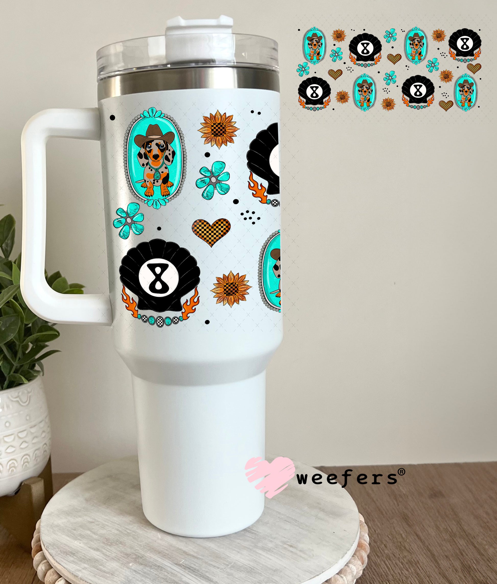 Western Dachshund and Shell Eight Balls UV DTF Cup Wrap - Weefers Exclusive Wrap 40oz Tumbler Cup Wrap Weefers