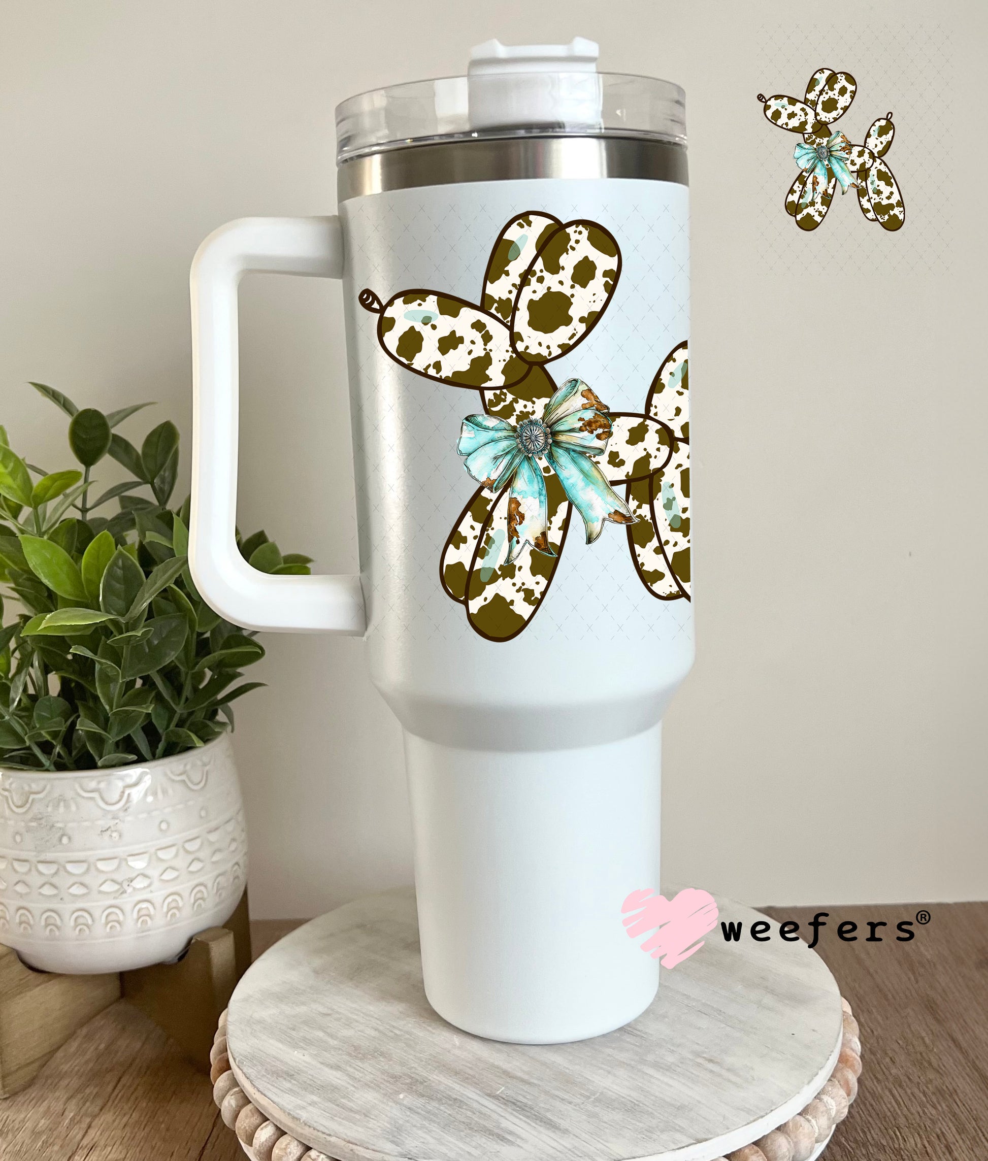 Brown Cow Print Balloon Dog UV DTF Decal 40oz Tumbler Weefers