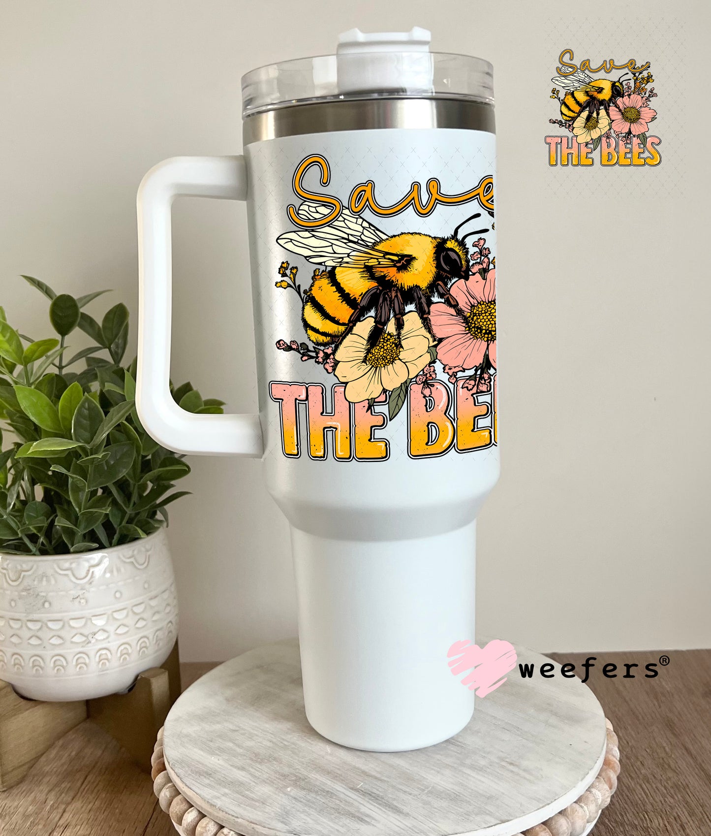 Save the Bees UV DTF Decal 40oz Tumbler Weefers