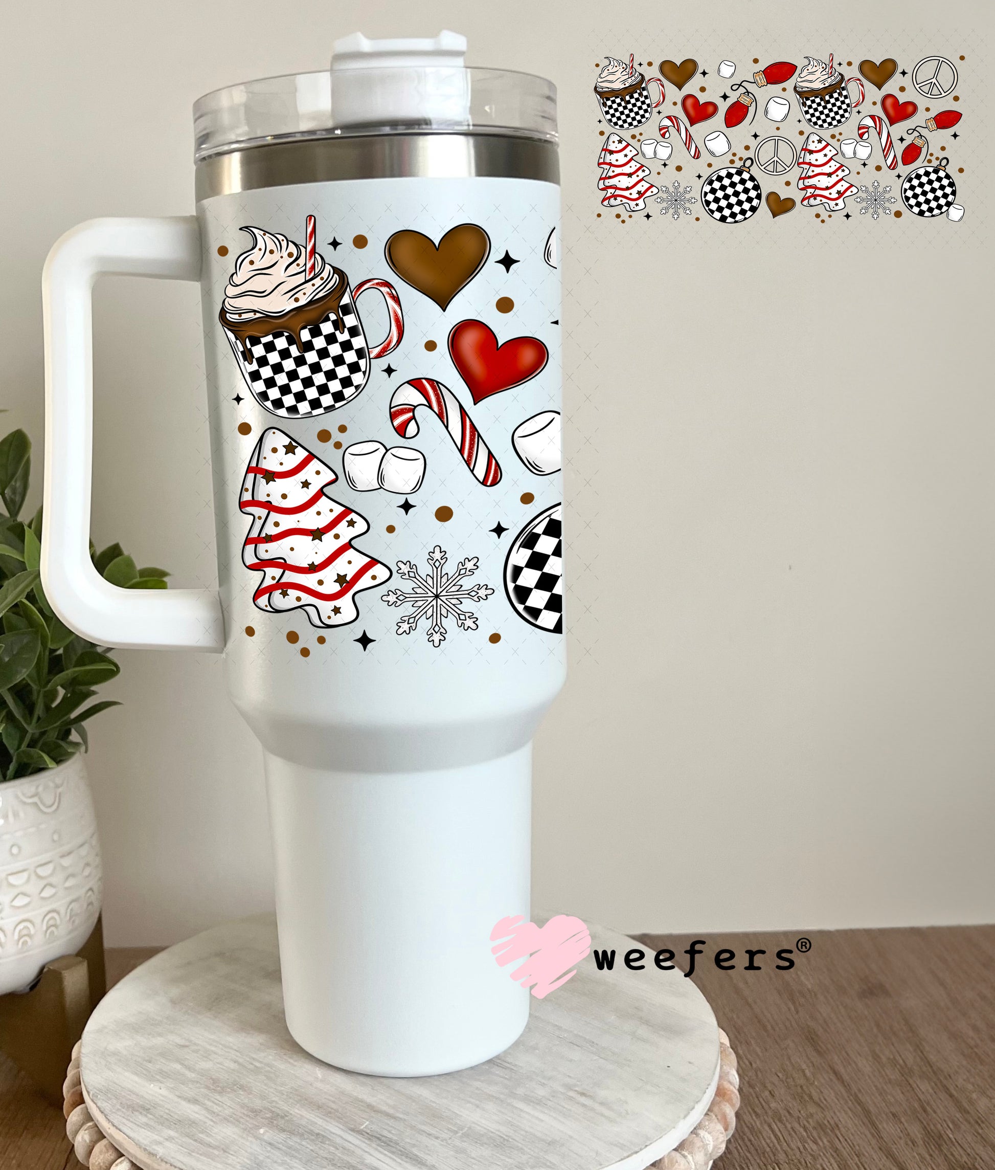 Hot Chocolate Candy Canes Christmas UV DTF Cup Wrap 40oz Tumbler Cup Wrap Weefers