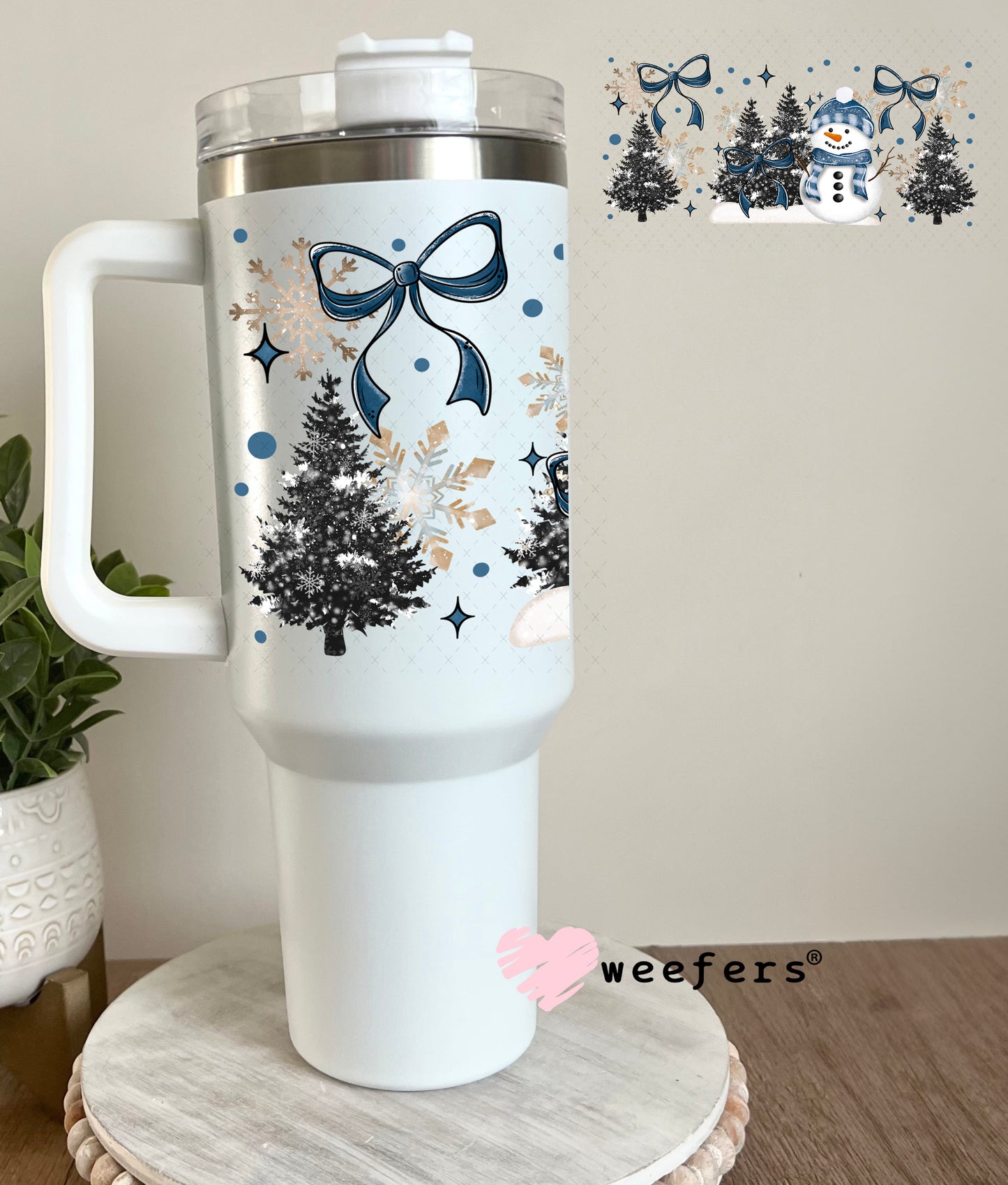 Blue Bow Snowman Christmas UV DTF Cup Wrap 40oz Tumbler Cup Wrap Weefers