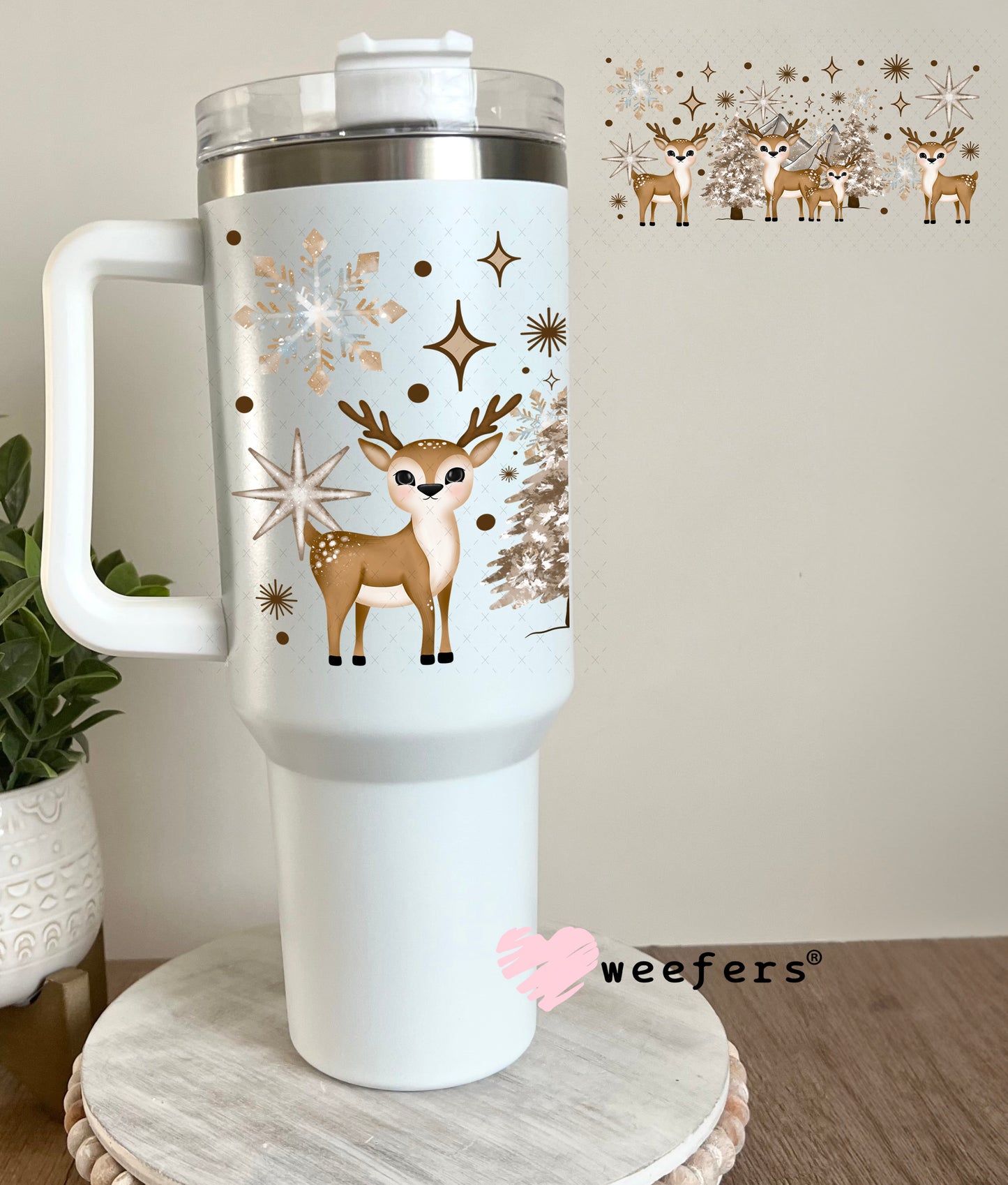 Brown Reindeer Christmas UV DTF Cup Wrap 40oz Tumbler Cup Wrap Weefers