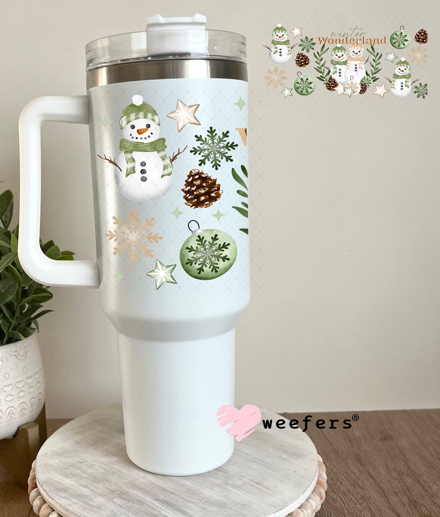 Wonderland Green Snowmen Christmas UV DTF Cup Wrap 40oz Tumbler Cup Wrap Weefers