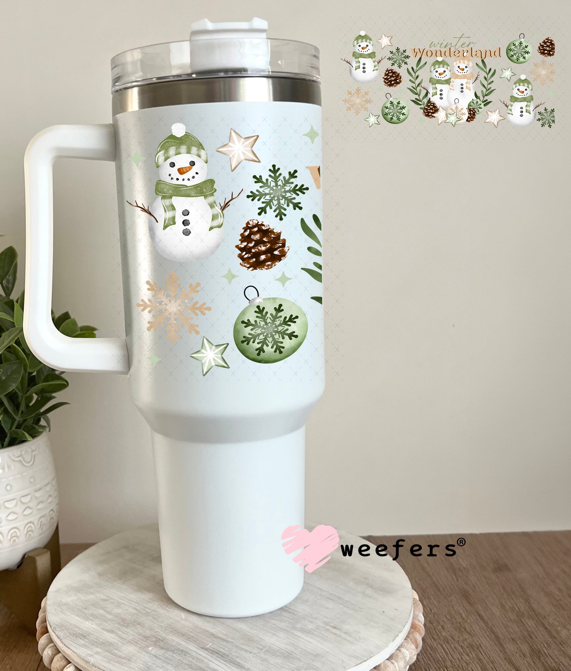 Wonderland Green Snowmen Christmas UV DTF Cup Wrap 40oz Tumbler Cup Wrap Weefers