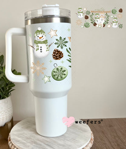 Wonderland Green Snowmen Christmas UV DTF Cup Wrap 40oz Tumbler Cup Wrap Weefers
