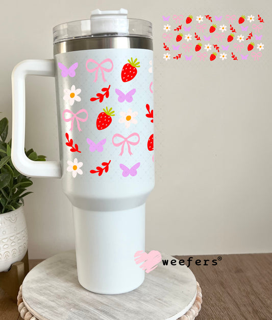 Strawberries and Bows UV DTF Cup Wrap 40oz Tumbler Cup Wrap Weefers