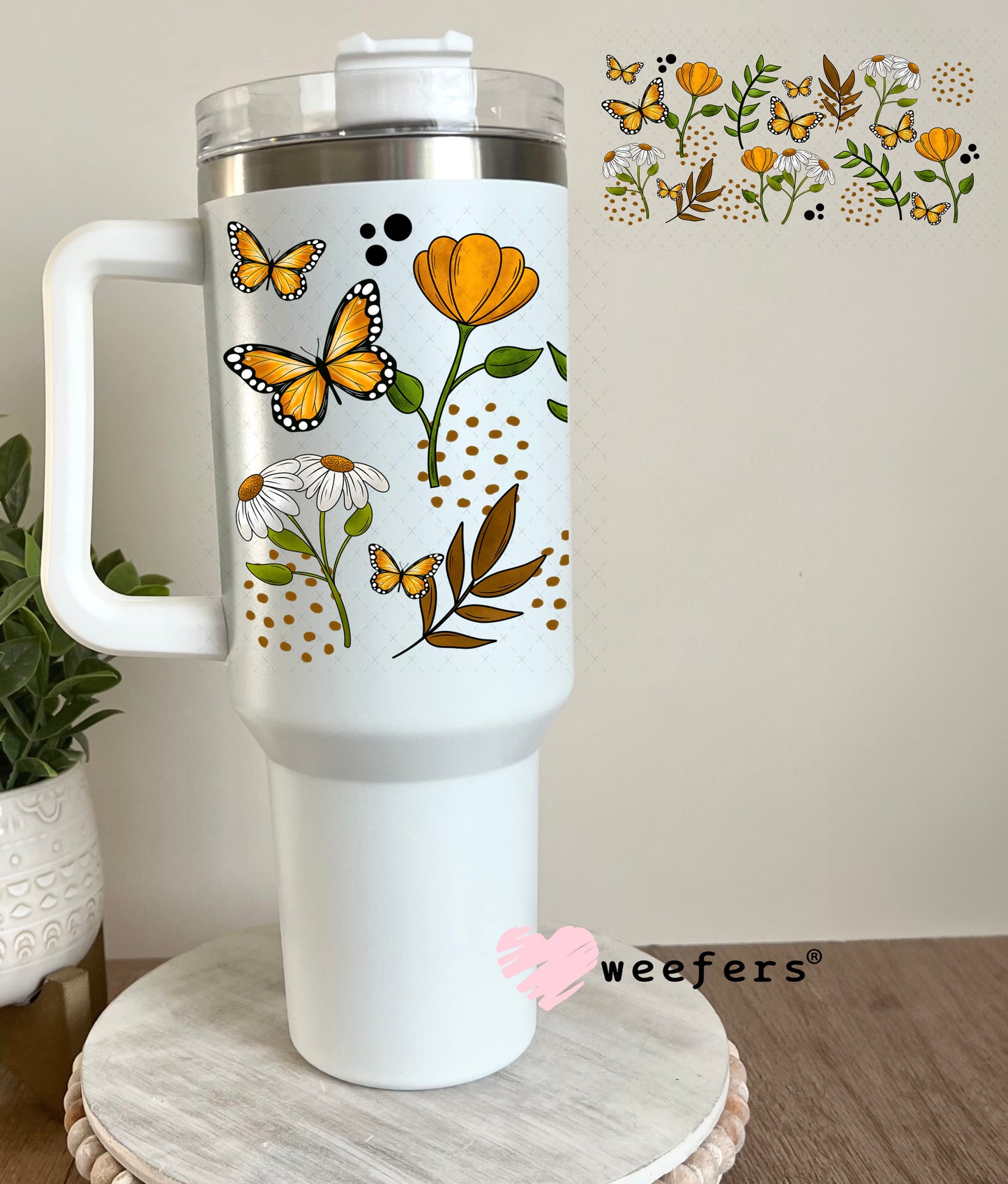 Butterflies and Daisies UV DTF Cup Wrap 40oz Tumbler Cup Wrap Weefers