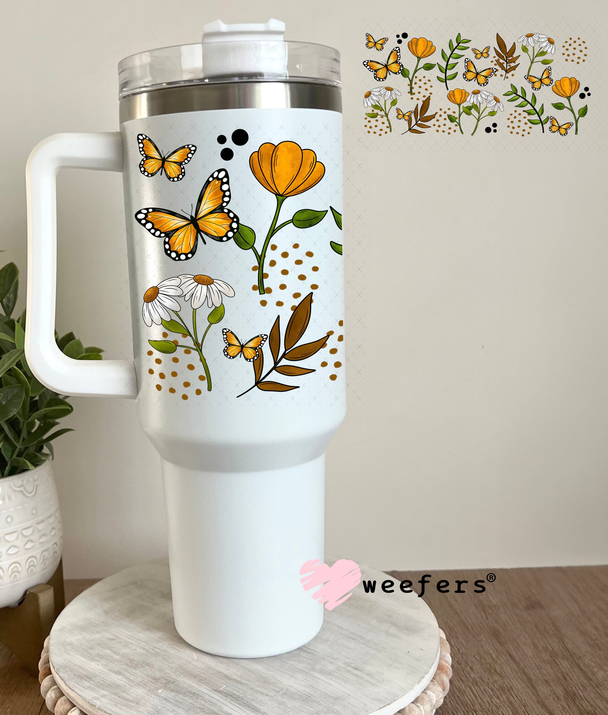 Butterflies and Daisies UV DTF Cup Wrap 40oz Tumbler Cup Wrap Weefers