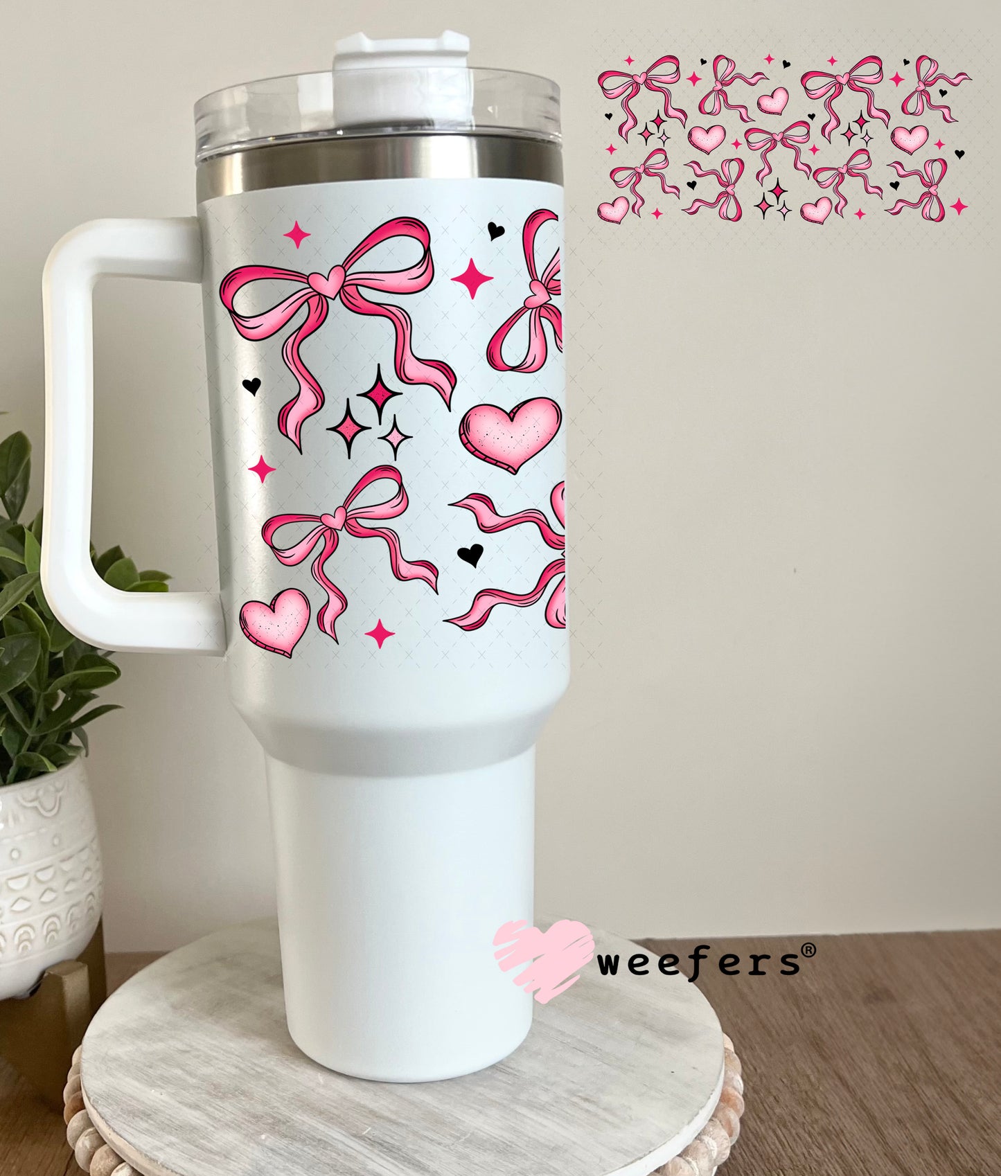 Pink Bows and Hearts UV DTF Cup Wrap 40oz Tumbler Cup Wrap Weefers