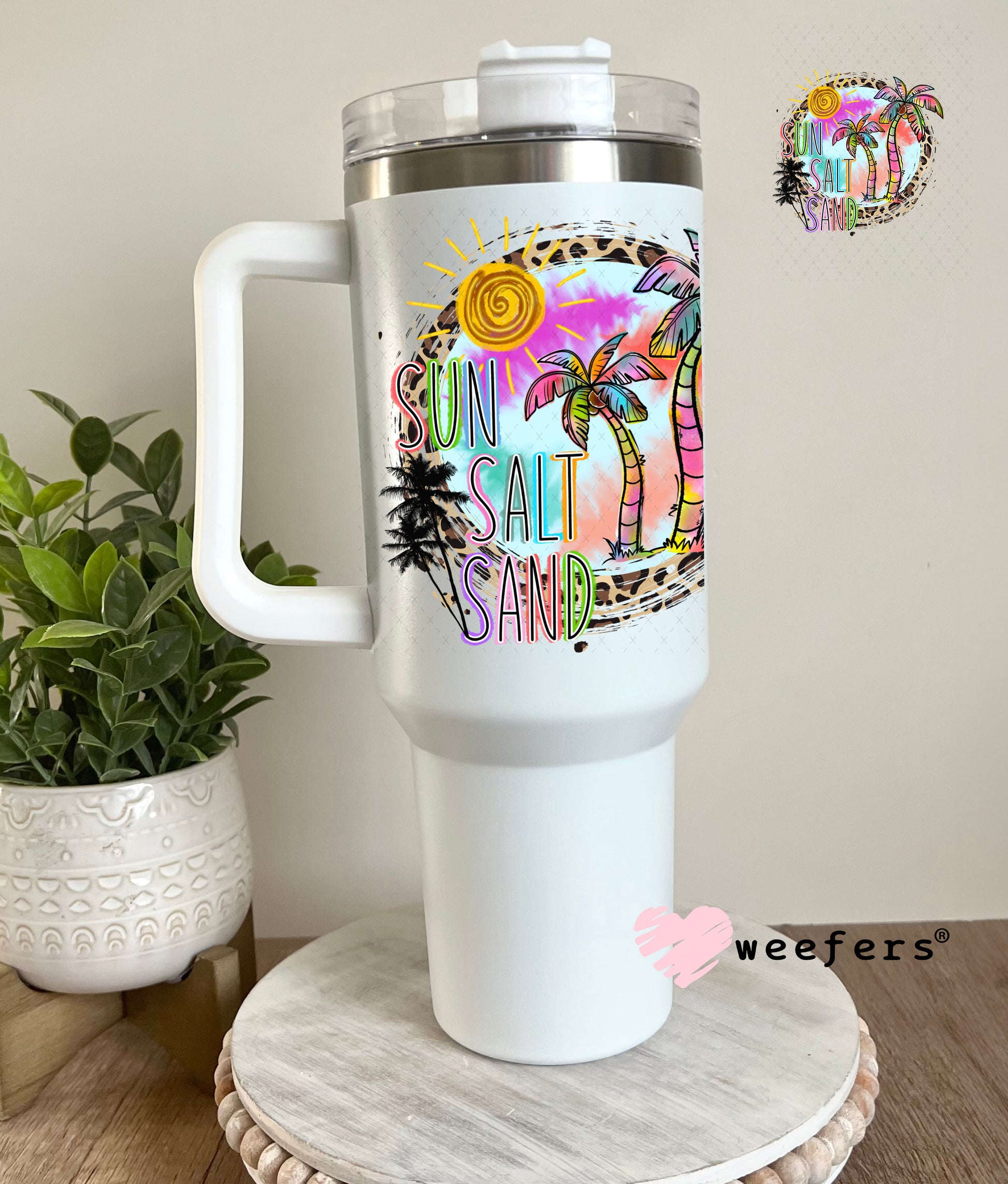 Sun Salt Sand UV DTF Decal 40oz Tumbler Weefers