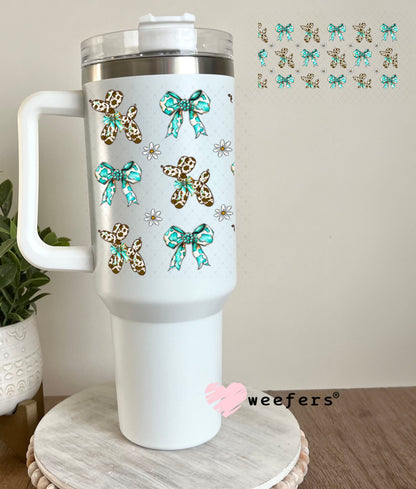 Brown Cow Print Balloon Dog Teal Bow Sidekick UV DTF Cup Wrap - Weefers Exclusive 40oz Tumbler Wrap Weefers
