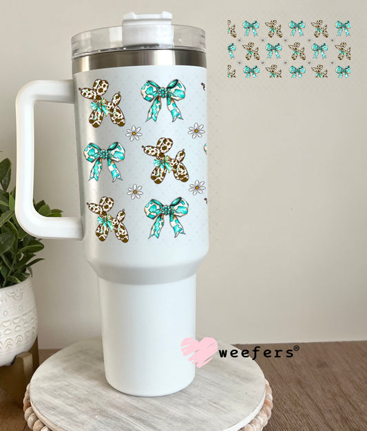 Brown Cow Print Balloon Dog Teal Bow Sidekick UV DTF Cup Wrap - Weefers Exclusive 40oz Tumbler Wrap Weefers