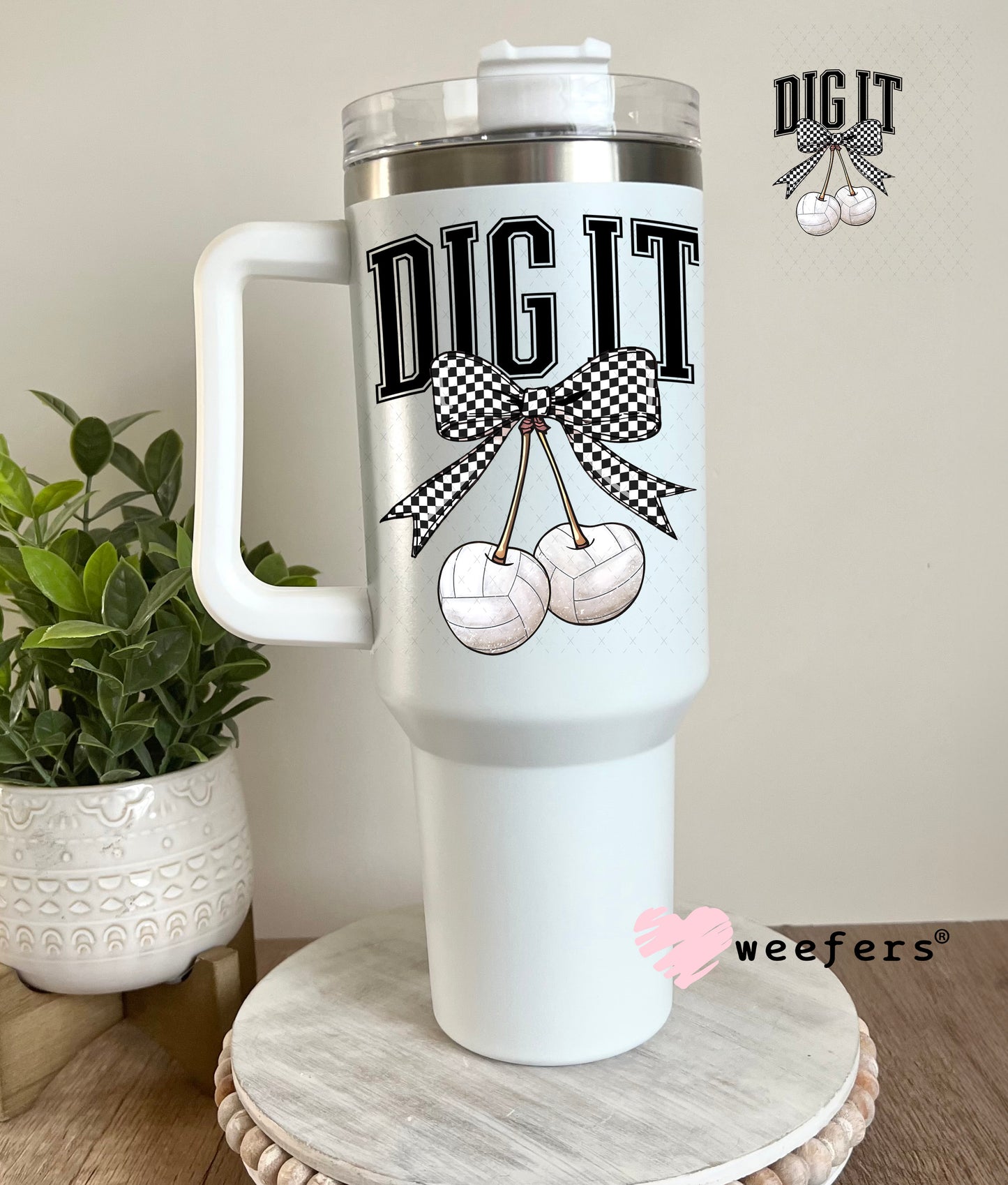 Dig It Volleyball Cherries UV DTF Decal 40oz Tumbler Decal Weefers