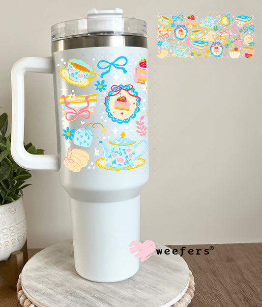 Blue Tea Time Cottagecore UV DTF Cup Wrap 40oz Tumbler Cup Wrap Weefers