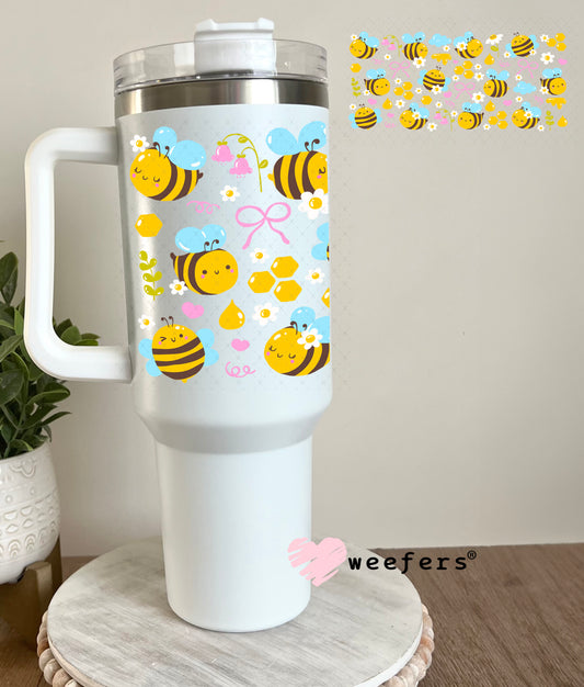 Bumblebee Pink Bows Cottagecore UV DTF Cup Wrap 40oz Tumbler Cup Wrap Weefers