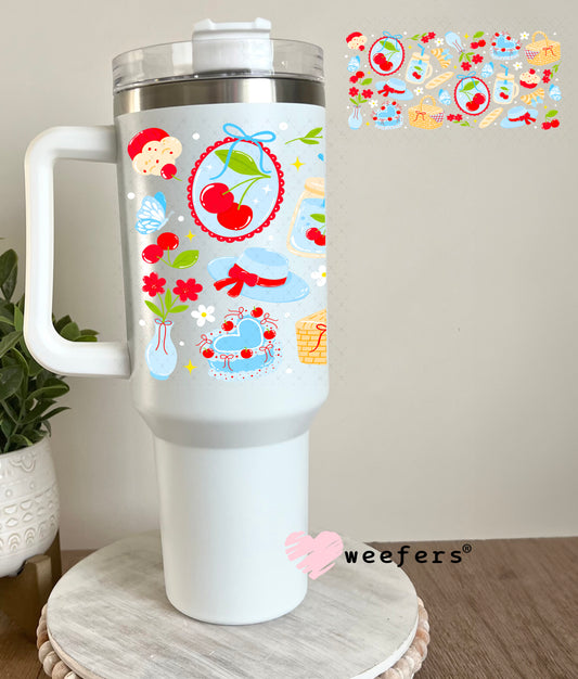 Blue and Red Picnic Cottagecore UV DTF Cup Wrap 40oz Tumbler Cup Wrap Weefers