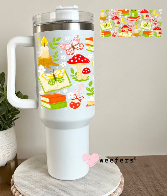 Frog Books and Red Mushrooms Cottagecore UV DTF Cup Wrap 40oz Tumbler Cup Wrap Weefers