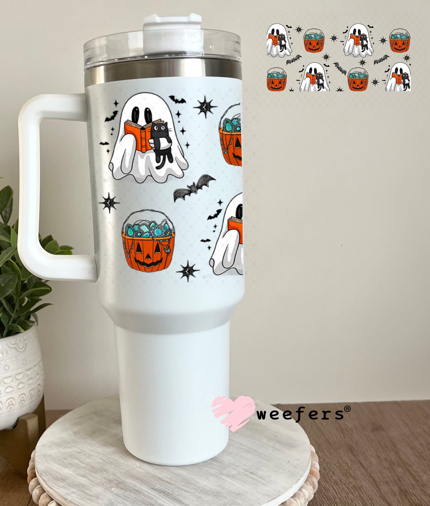 Ghost Books Cats Halloween UV DTF Cup Wrap - Weefers Exclusive Wrap 40oz Tumbler Wrap Weefers