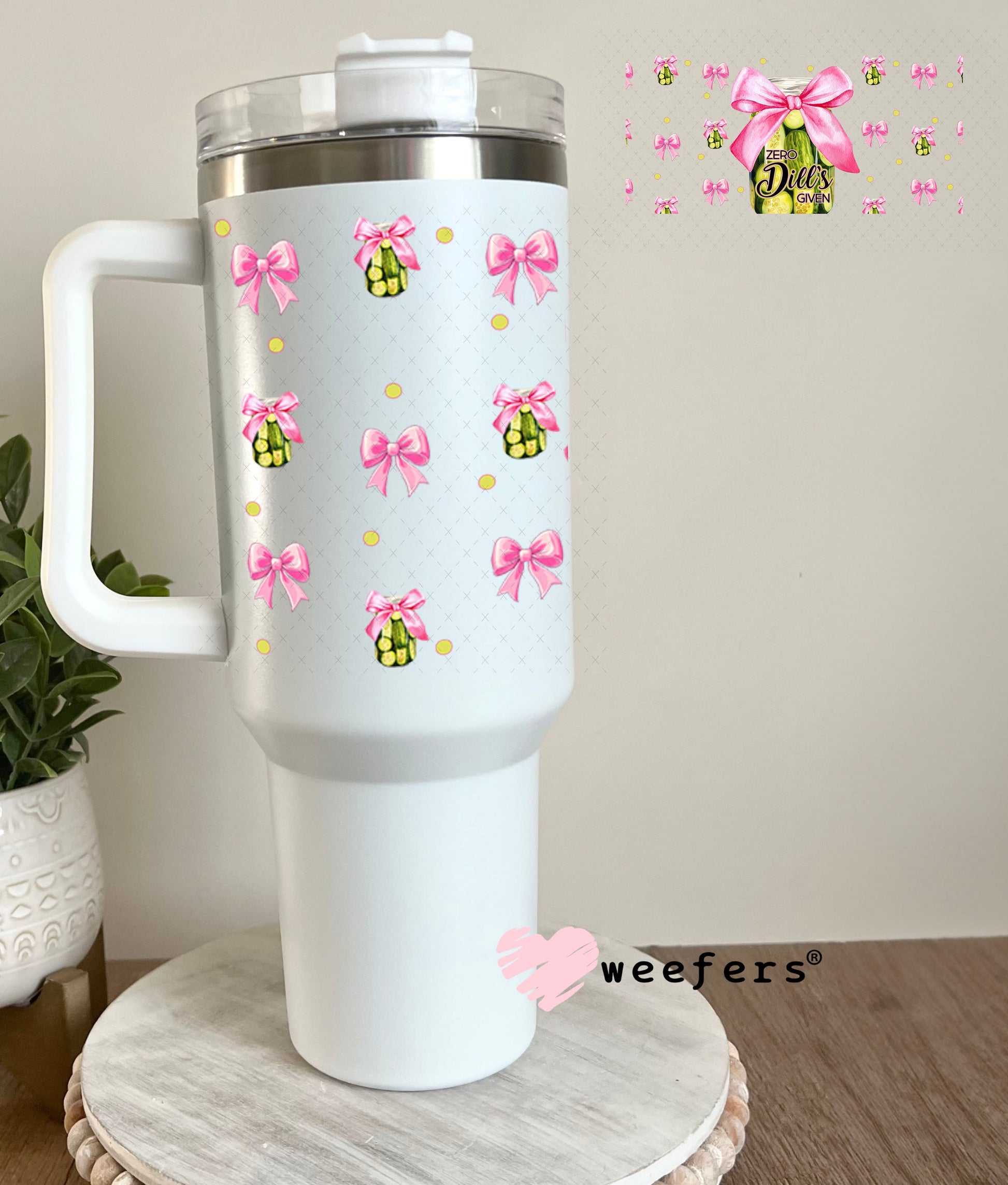 Zero Dill's Given Pickles Pink Coquette Bows UV DTF Cup Wrap - Weefers® Exclusive 40oz Tumbler Wrap Weefers