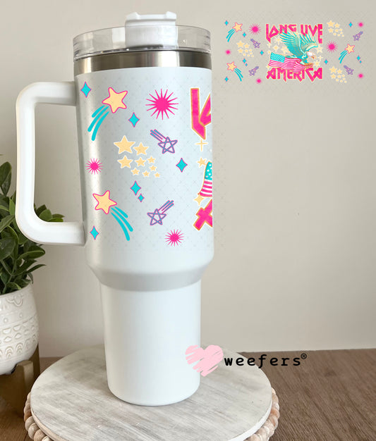 Long Live America Pink and Teal UV DTF Cup Wrap - Weefers Exclusive Wrap 40oz Tumbler Cup Wrap Weefers