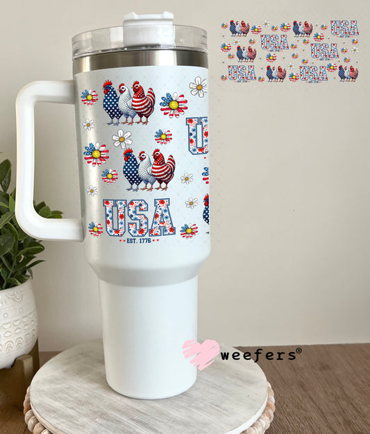 USA Patriotic Chickens UV DTF Cup Wrap - Weefers Exclusive Wrap 40oz Tumbler Cup Wrap Weefers