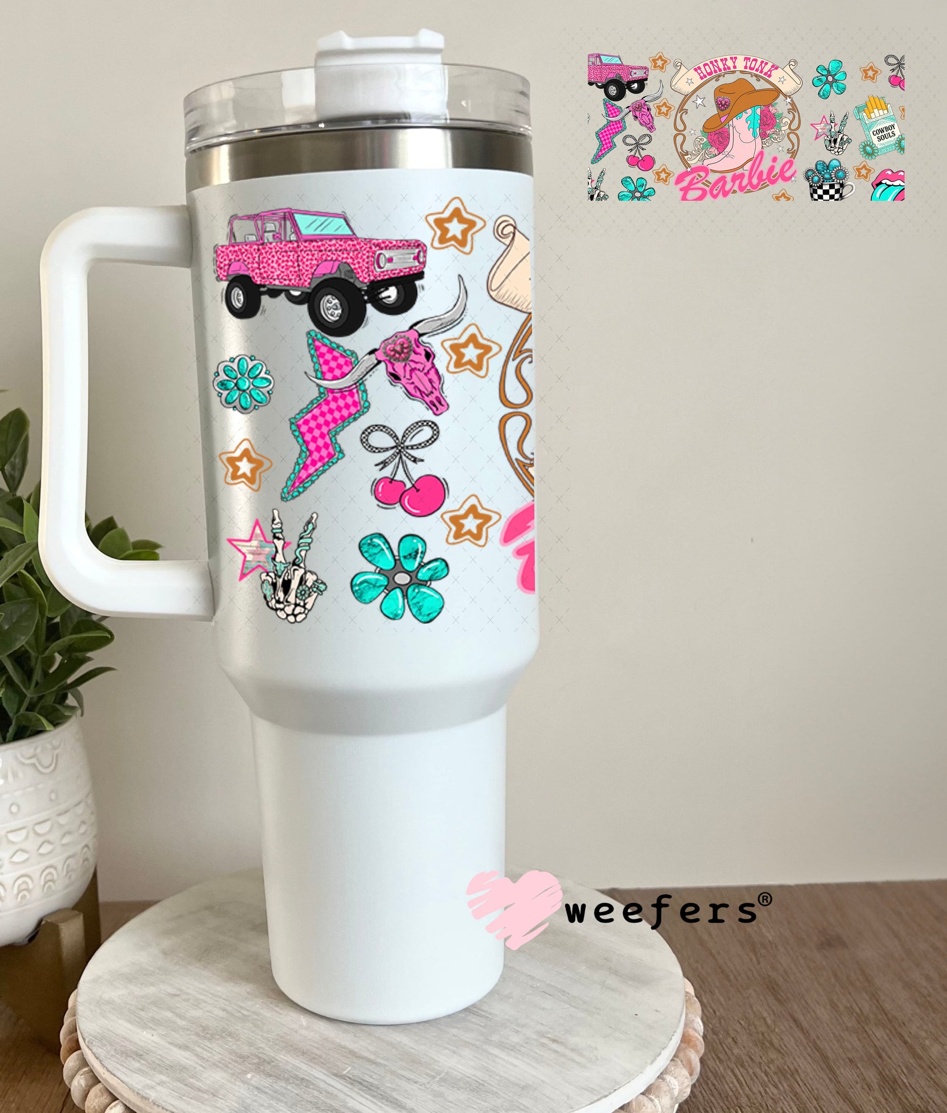 Honky Tonk Barbie UV DTF Cup Wrap - Weefers Exclusive Wrap 40oz Tumbler Wrap Weefers