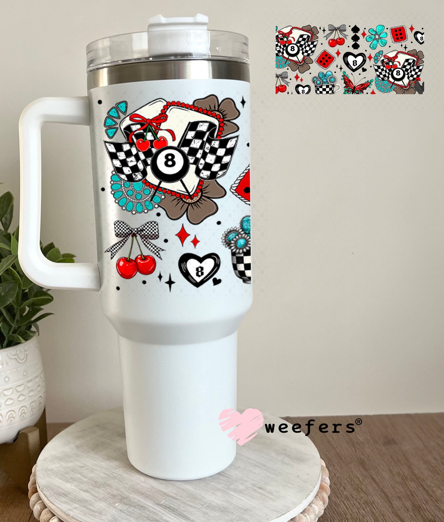 Race Day Heart Eightball Red Black UV DTF Cup Wrap - Weefers Exclusive Wrap 40oz Tumbler Wrap Weefers