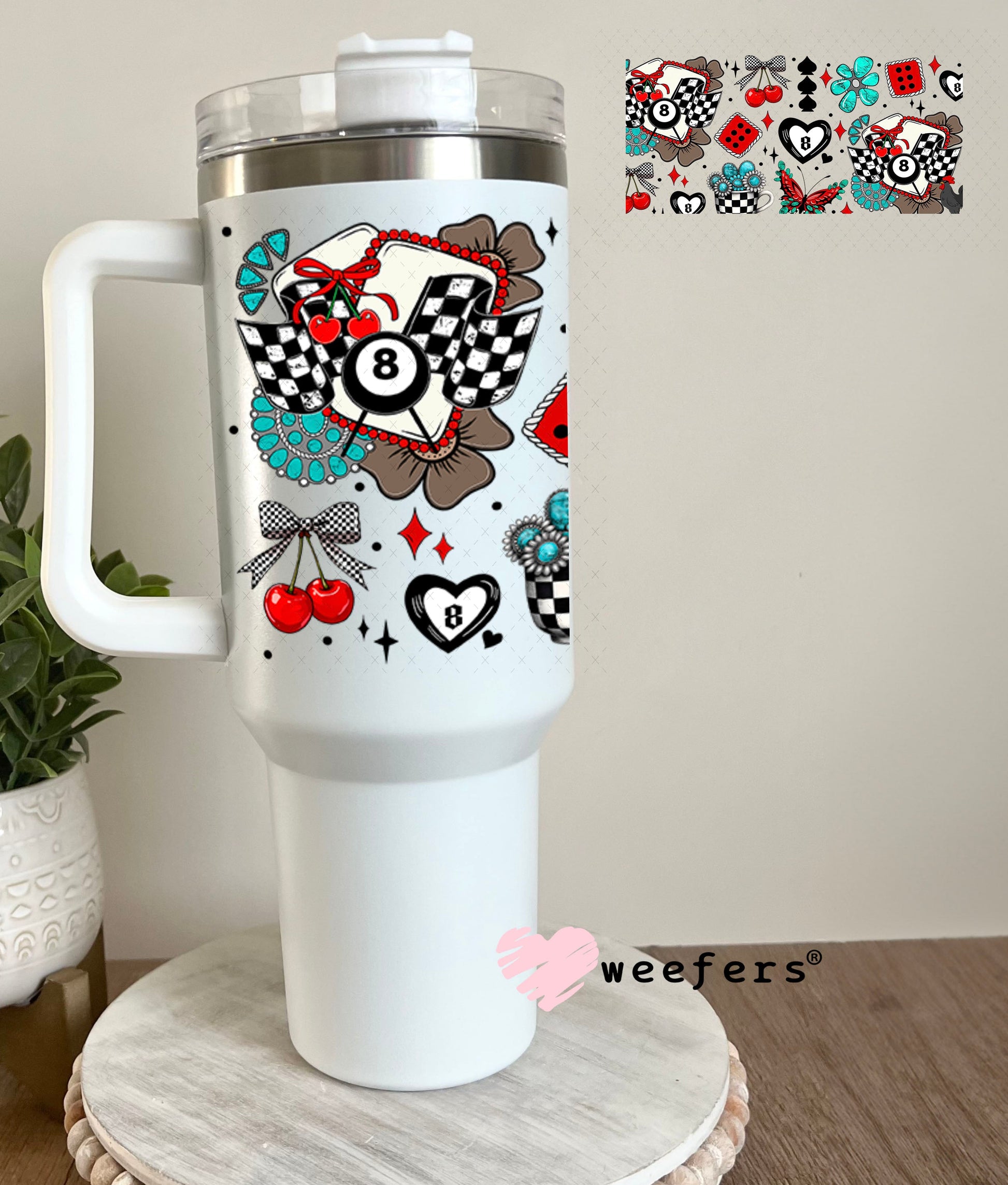Race Day Heart Eightball Red Black UV DTF Cup Wrap - Weefers Exclusive Wrap 40oz Tumbler Wrap Weefers