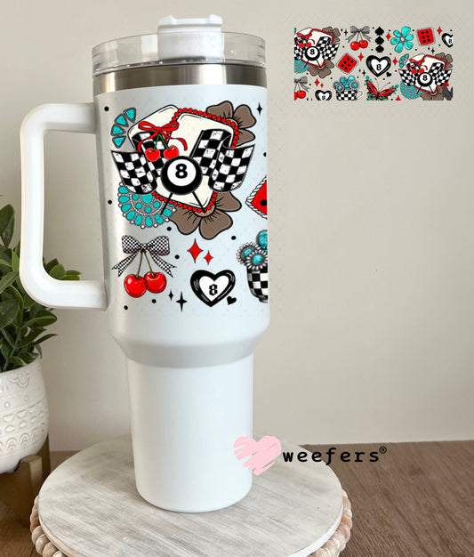Race Day Heart Eightball Red Black UV DTF Cup Wrap - Weefers Exclusive Wrap 40oz Tumbler Wrap Weefers