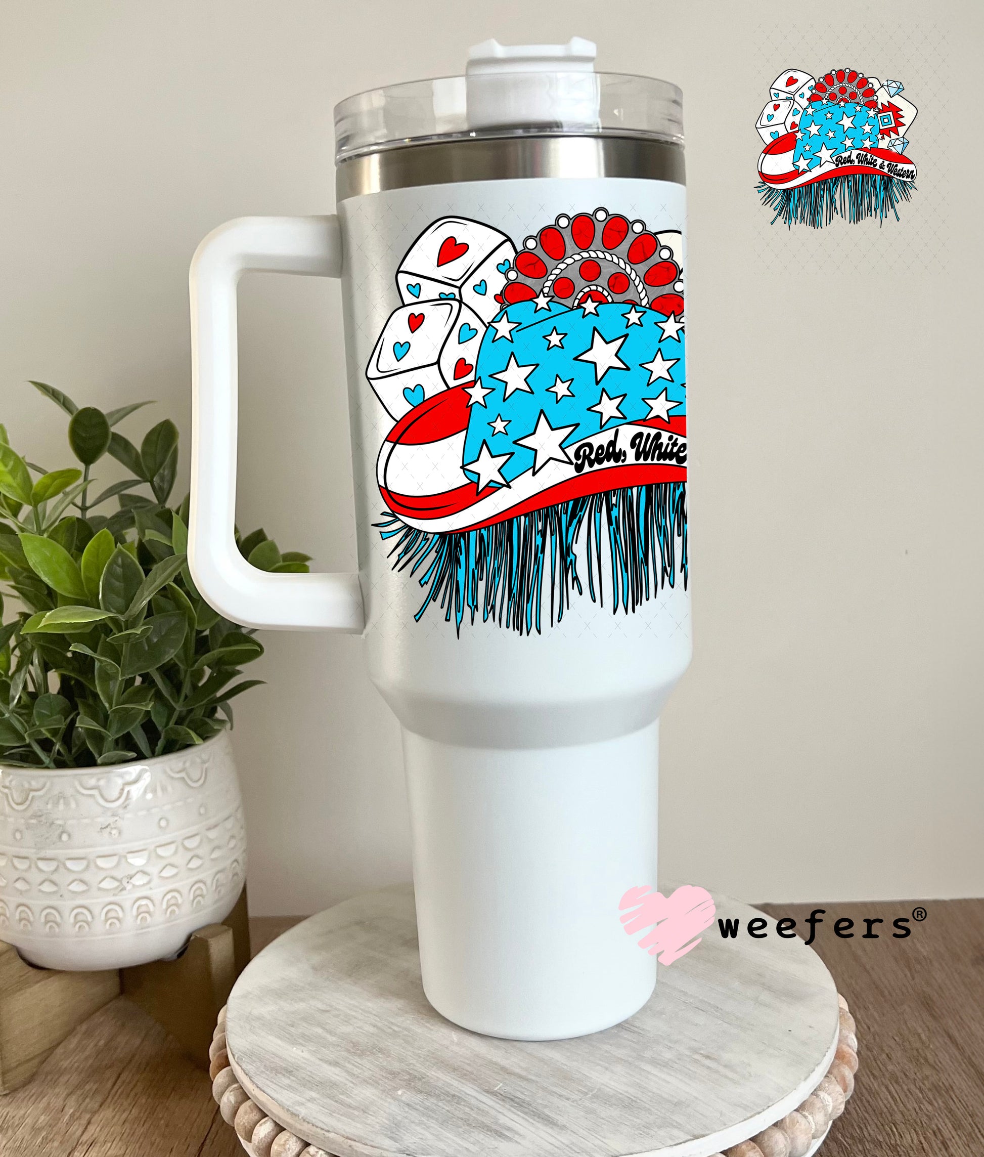 Red White and Western UV DTF Decal 40oz Tumbler Weefers