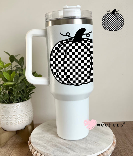 Black and White Checkered Pumpkin UV DTF Decal 40oz Tumbler Decal Weefers