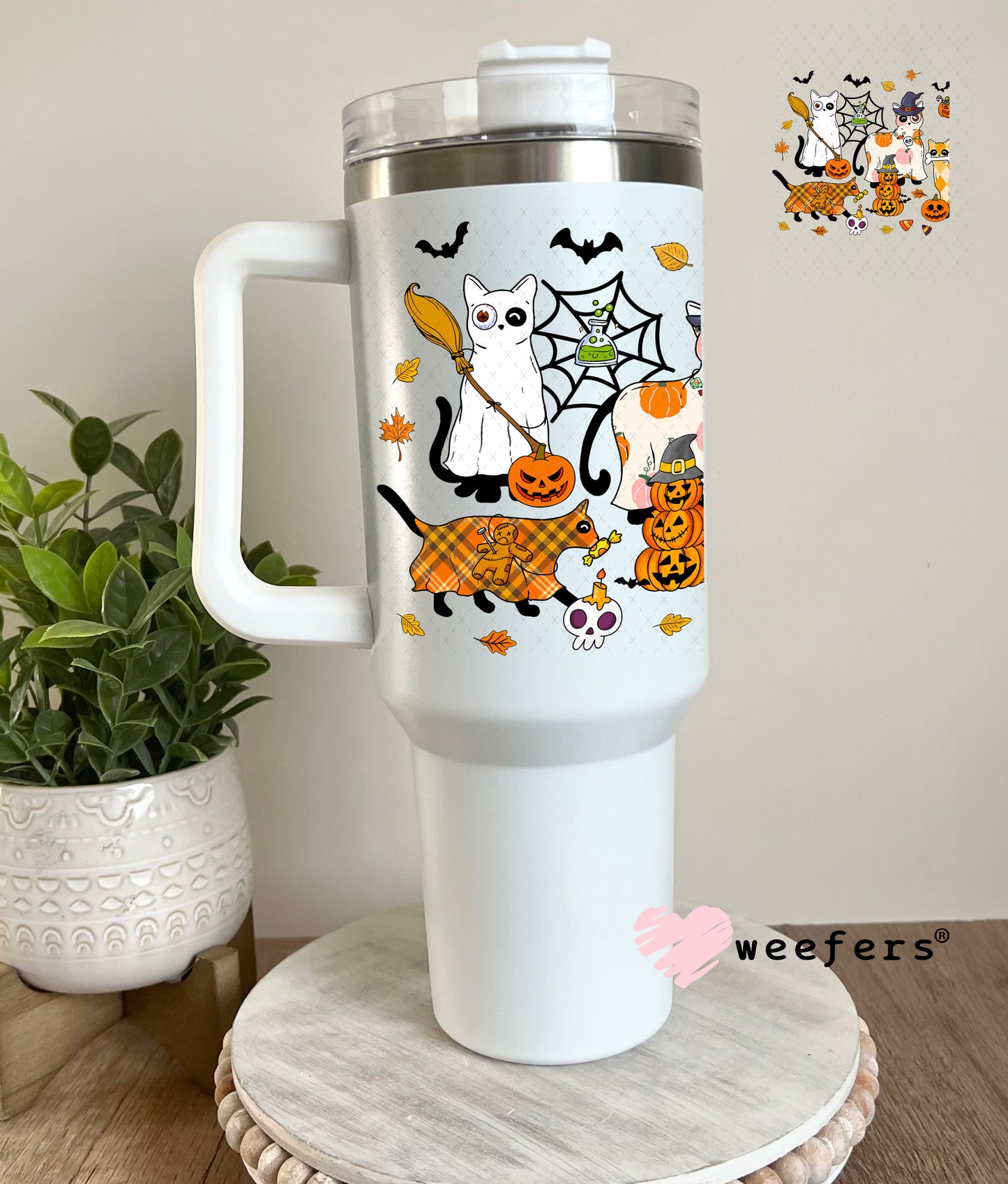 Halloween Cat Friends UV DTF Decal 40oz Tumbler Weefers