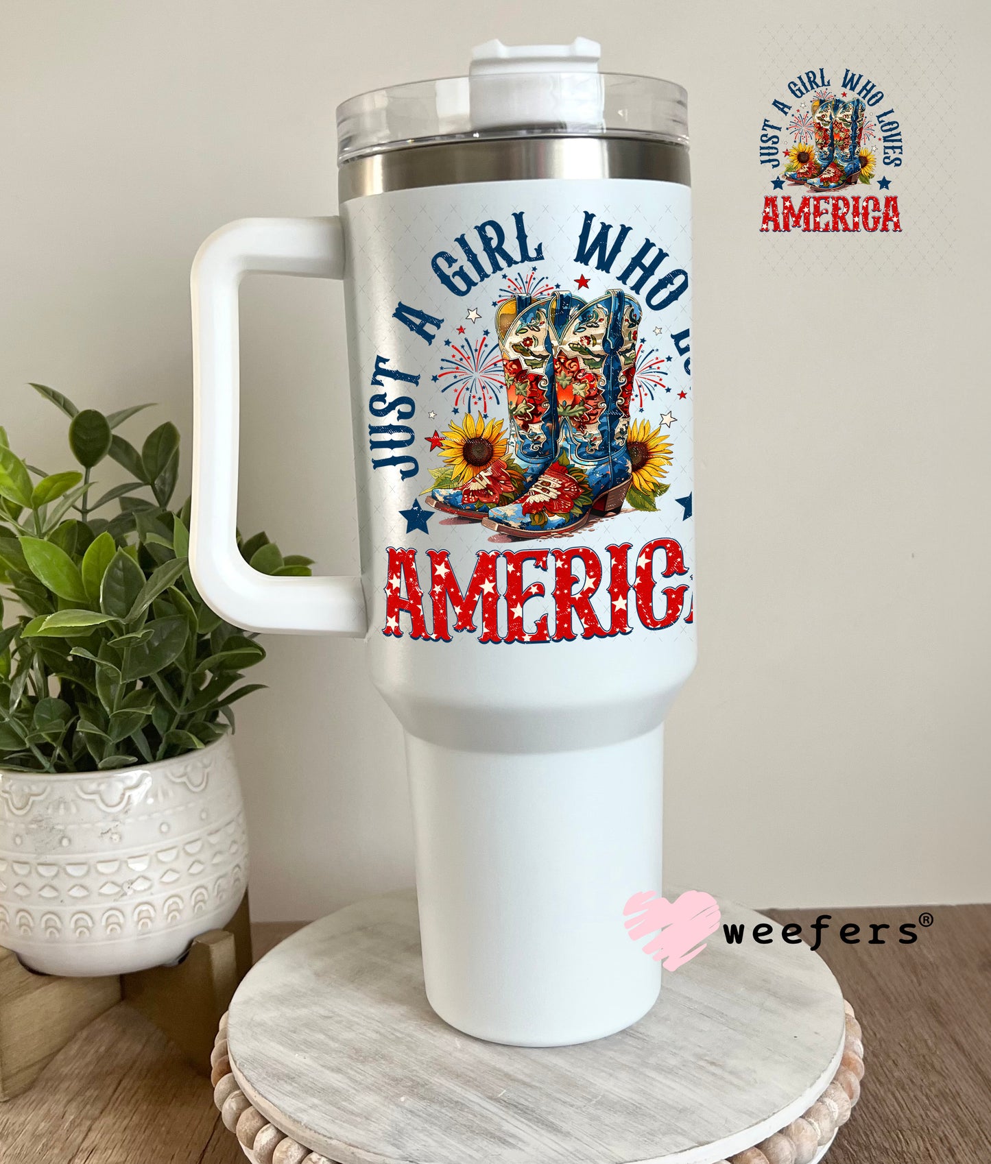 Just a Girl Who Loves America UV DTF Decal 40oz Tumbler Decal Weefers
