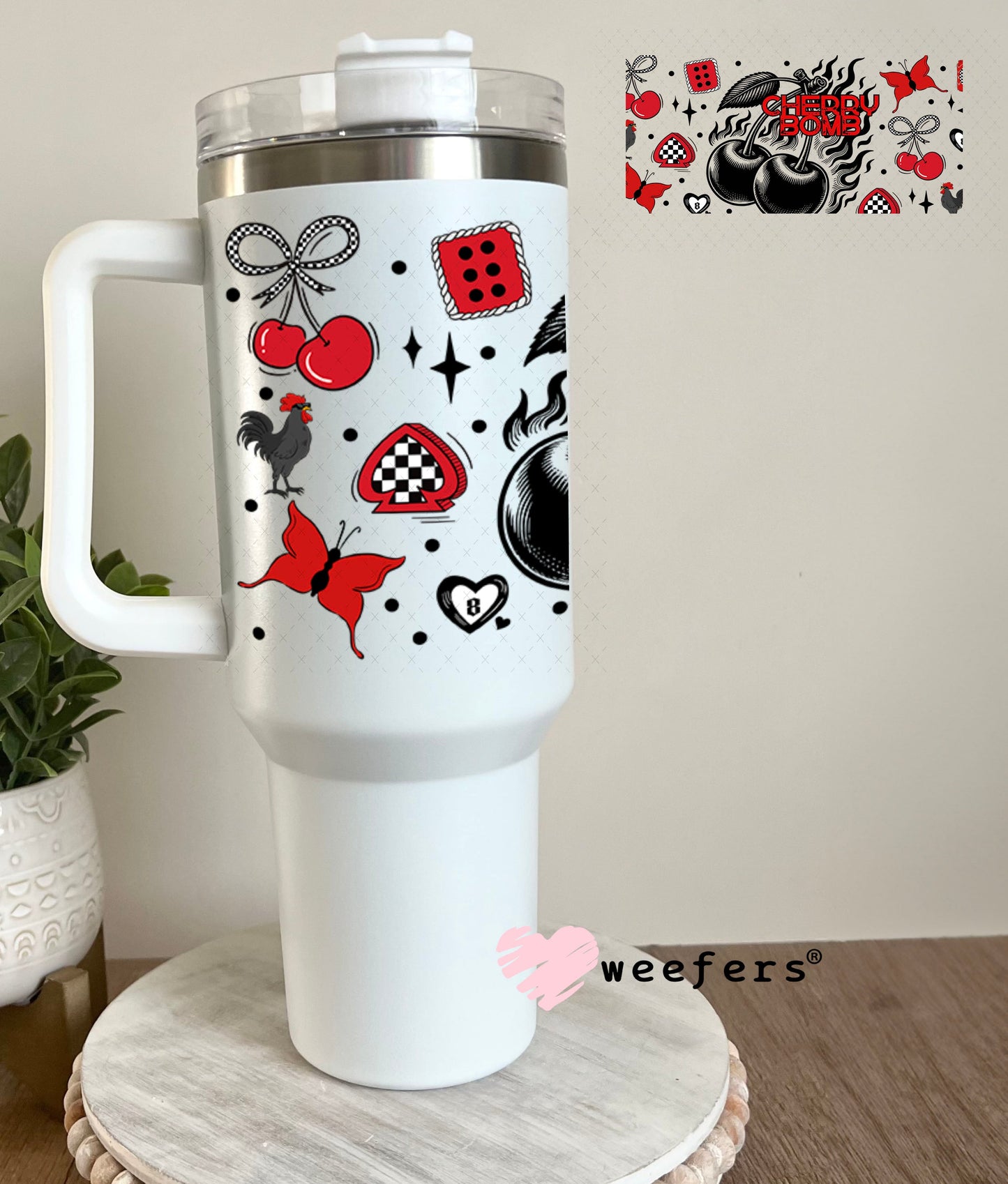 Cherry Bomb Black and Red UV DTF Cup Wrap - Weefers® Exclusive 40oz Tumbler Wrap Weefers