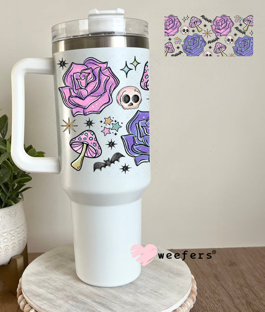 Purple Flowers Bats Skulls UV DTF Cup Wrap - Weefers Exclusive 40oz Tumbler Wrap Weefers