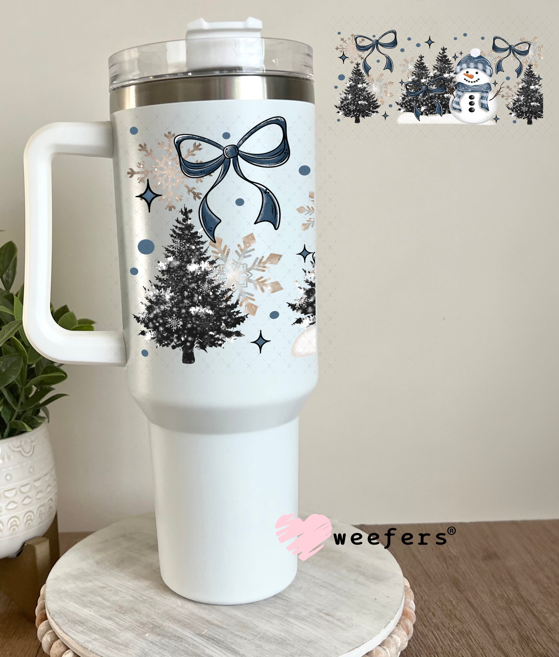 Navy Blue Snowman Christmas UV DTF Cup Wrap 40oz Tumbler Cup Wrap Weefers