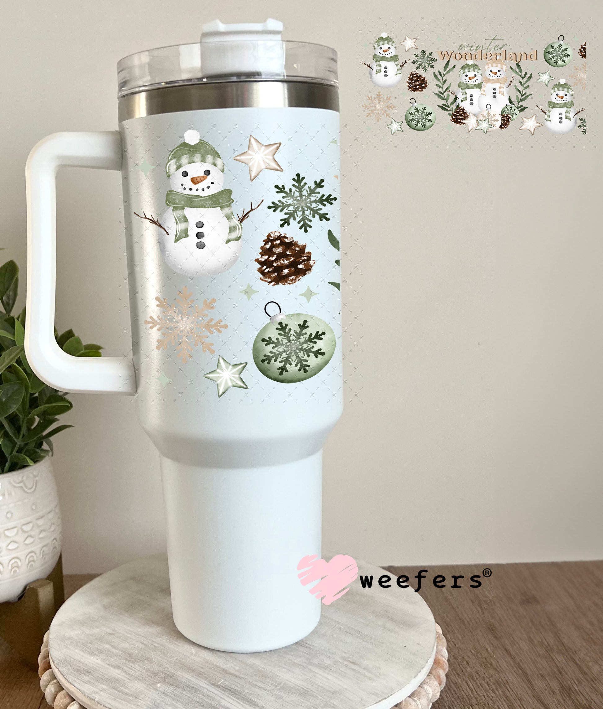 Mint Wonderland Snowmen UV DTF Cup Wrap 40oz Tumbler Cup Wrap Weefers