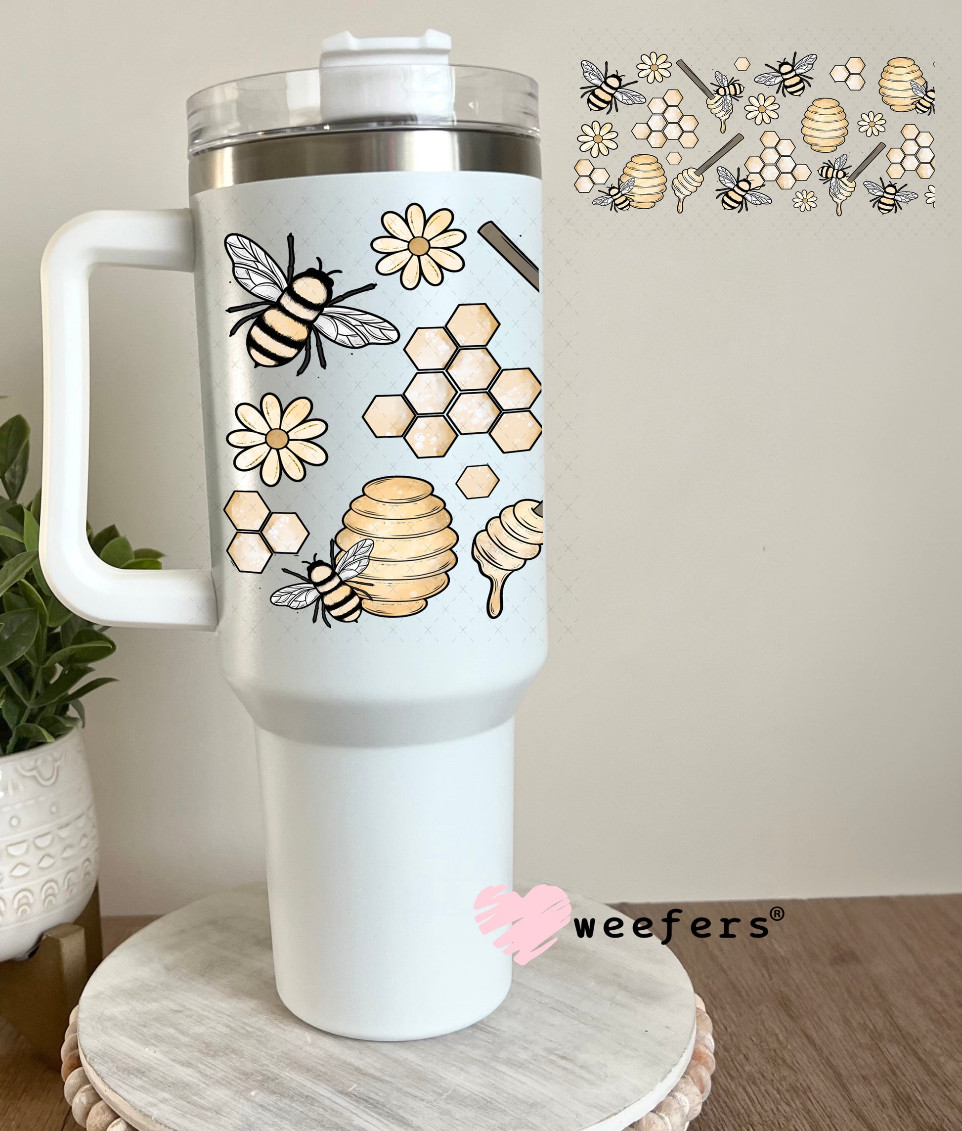 Honeycomb Honey Dipper Bees UV DTF Cup Wrap 40oz Tumbler Cup Wrap Weefers