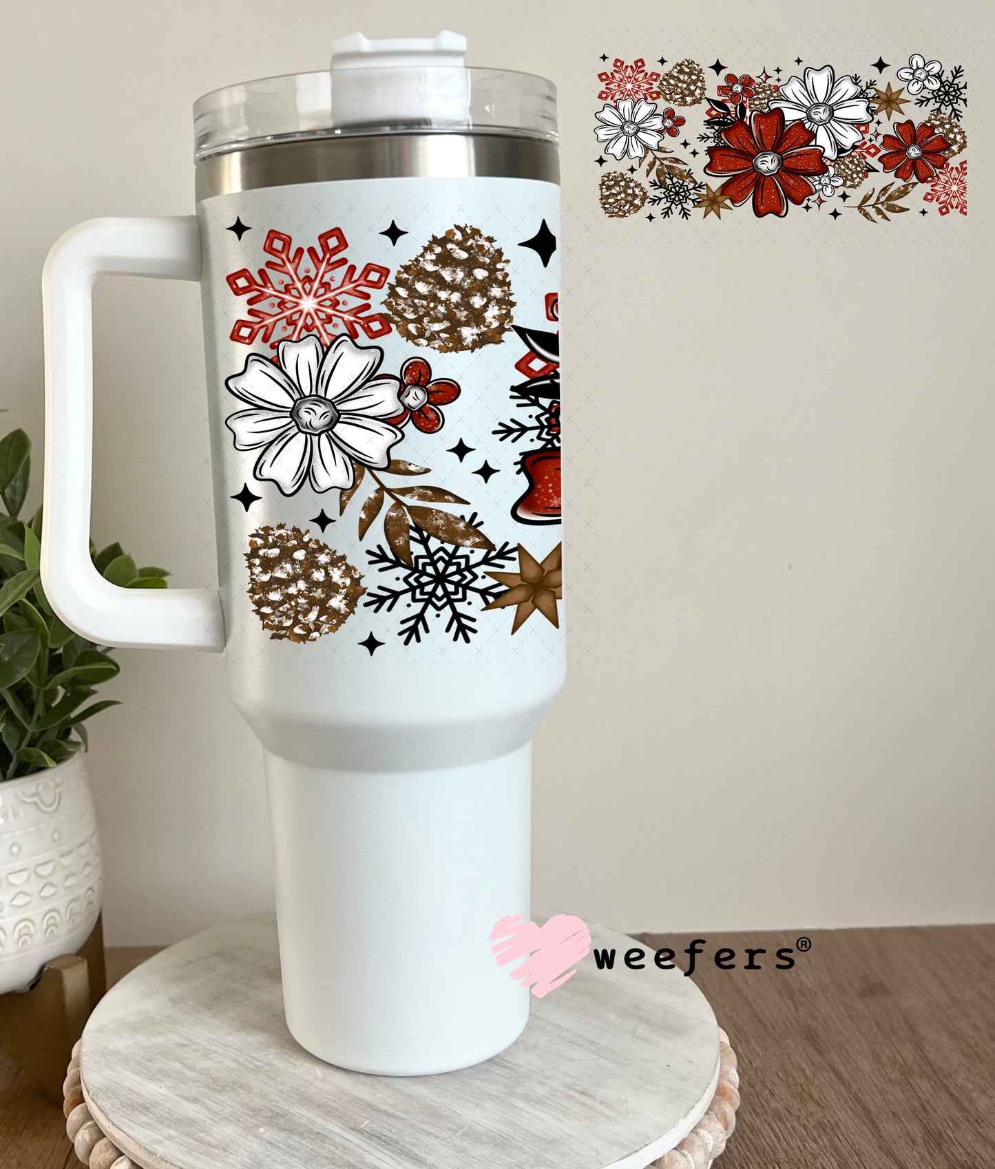 Red and White Christmas Flowers UV DTF Cup Wrap 40oz Tumbler Cup Wrap Weefers