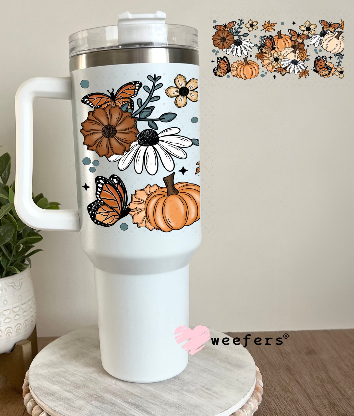 Fall Flowers and Pumpkins UV DTF Cup Wrap 40oz Tumbler Cup Wrap Weefers
