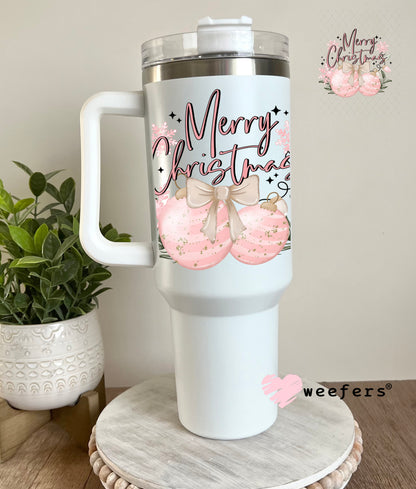 Pink Merry Christmas UV DTF Decal 40oz Tumbler Decal Weefers