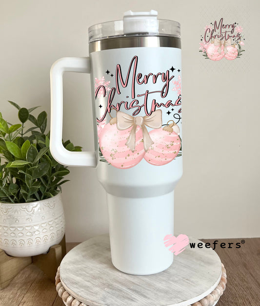 Pink Merry Christmas UV DTF Decal 40oz Tumbler Decal Weefers