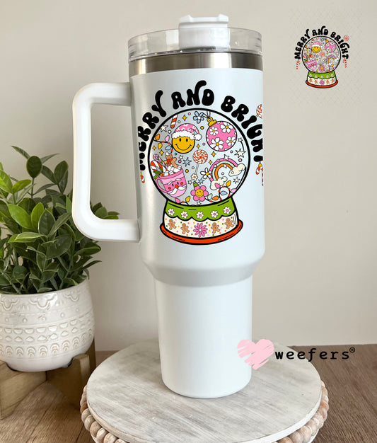 Merry and Bright Christmas Snow Globe UV DTF Decal 40oz Tumbler Decal Weefers
