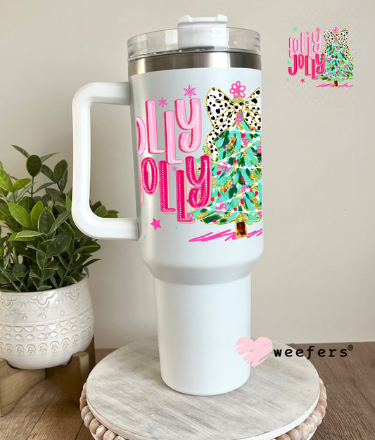 Holly Jolly Pink UV DTF DecalUV DTF Decal 40oz Tumbler Decal Weefers